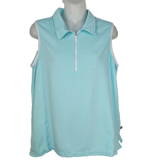 T By Talbots Polo Shirt Woman's Medium Blue 1/4 Zip UPF 50 Sun Protection Golf - Picture 1 of 10